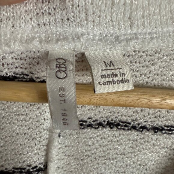 Cato White & Black Striped Lightweight V-Neck Short Sleeve Women's Top Size M - Picture 3 of 12